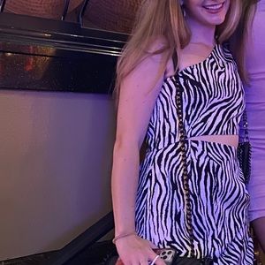 One Shoulder Zebra Midi Dress